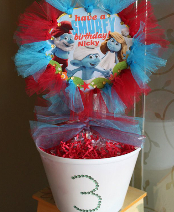 Festa infantil, detalhes tema Smurfs.